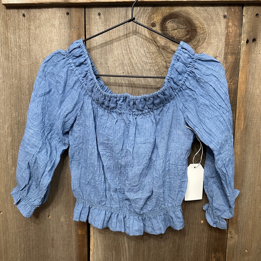 Blue Life Chambray Dute Off the Shoulder Blouse in Blue Gauze Size XS Small